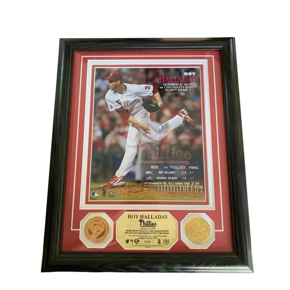 Gold Roy Halladay Philadelphia Phillies Oct. 6, 2010 No Hitter Plaque #6/1000